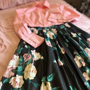 Vintage 1960’s Lee Winter Floral Black Skirt 100% Cotton Size 10